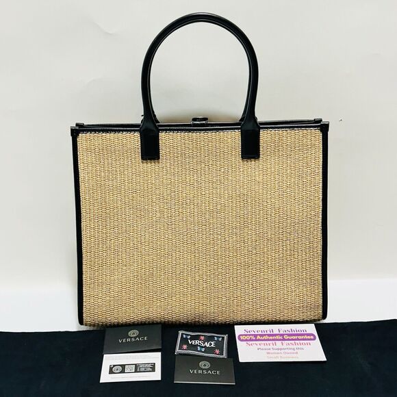 Versace Medusa La Vacanza Studded Raffia Leather Trim Large Tote Bag NWT $2,075 - Picture 8 of 16